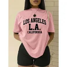 Camiseta Feminina 100% algodão Casual Estilosa Los Angeles Califórnia
