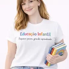 Camisa Feminina 100% algodão 30.1 Premium Educação Infantil Casual Confortável