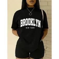 Camiseta Feminina 100% algodão Premium casual estampa Brooklyn