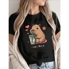 Camiseta feminina 100% algodão capivara fofa copa