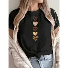 Camiseta Feminina 100%Algodão Casual Estampa Minimalista Corações