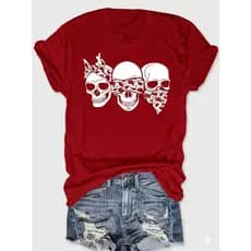 Camiseta Feminina 100% Algodão Estampa Caveira Bandana Rock