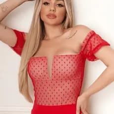 Body Feminino Tule Poá com Manga Ciganinha Decote V e Bojo Festa Balada