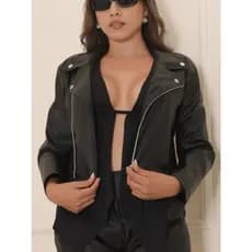 ILUMINADA FASHION JAQUETA DE COURO FEMININA CURTA ZIPER OUTONO INVERNO