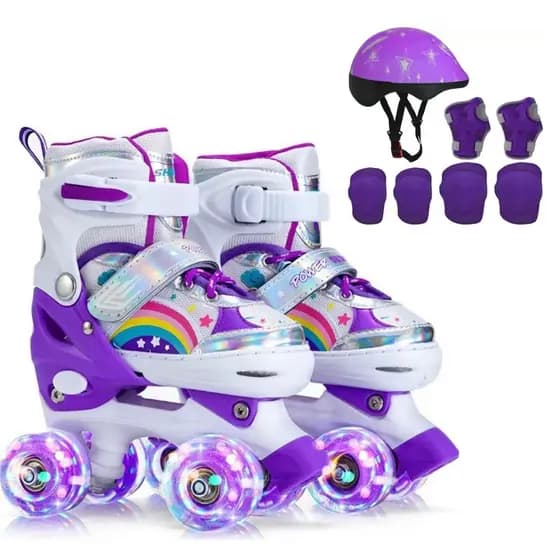 Patins Quad Infantil De 4 Rodas Menina Com LED Com Protecao Presente Black Friday Menino