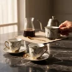 Jogo de Xícaras Com Pires Café/Chá 85ml Desenho Luxo Mármore 12 Unidades Cores Variadas