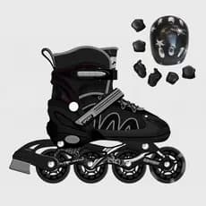 Patins Roller Inline Ajustável Preto Com /SEM Kit Proteção Meninos Presente Black Friday