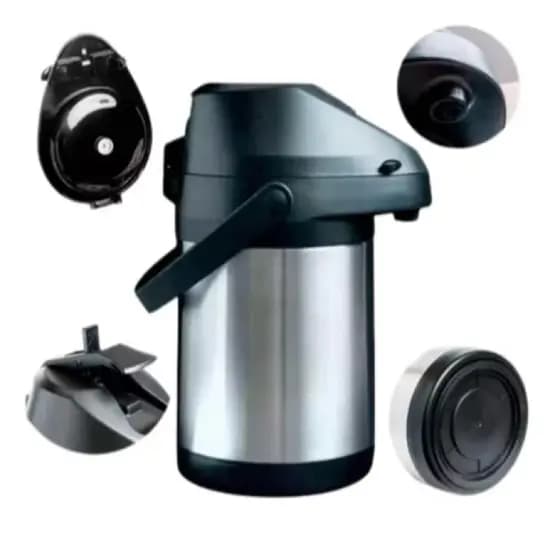 Garrafa Térmica Inox Café 1,3L De Pressão Apertar Hotel Pousada Bebidas Quentes Frias Chá Leite Suco