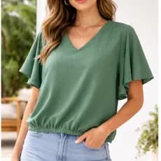 Blusa feminina com elástico na cintura tecido duna /Blusa feminina com decote V / blusa soltinha