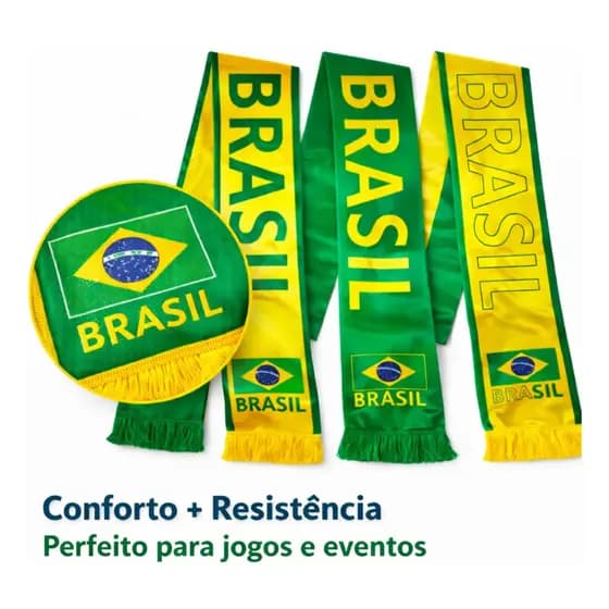 Cachecol Da Seleção Brasileira Brasil Futebol Torcedor Copa Mundial Bandeira Nacional Verde Amarelo Franja