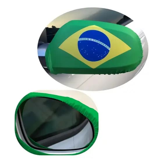 Par Capas para Retrovisor Bandeira Brasil Universal Carro Torcedor Futebol Copa Verde Amarelo
