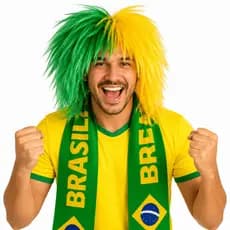 Peruca Verde Amarela Brasil para Torcedor Cabelo Divertido Fantasia Copa Futebol Carnaval e Festas