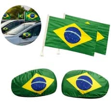Kit Capa de Retrovisor Brasil + Bandeira do Brasil para Carro