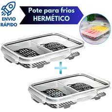 Kit 2 Porta Frios Com Escorredor Tampa Trava Pote Hermético 2 Divisória