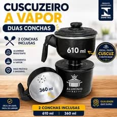 Cuscuzeira a Vapor Duas Conchas Alumínio Reforçado Tradicional