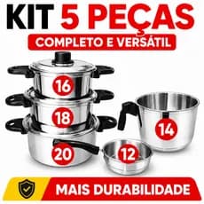 Jogo de Panelas Caçarola Alumínio Polido Grosso + Frigideira + Canecão Completo