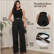 calça pantalona alfaiataria wide leg social com cinto de brinde