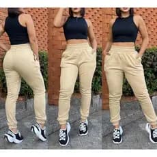 calça moletom jogger feminina   cintura alta con elastico