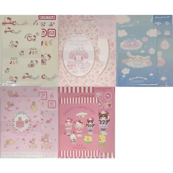 Conjunto De Cartas Sanrio Direto Do Japão 8 Papel De Escrita + 4 Envelopes + Estação De 5 Adesivos (Hello Kitty , My Melody , Cinnamoroll , Marroncream , Characters)