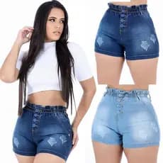 Short Jeans Feminino Cintura Alta Cós com Elástico Bermuda Feminina Jeans