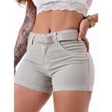 Short Jeans Feminino Cinza Com Cinto Bermuda Jeans Feminina Várias Cores Brim