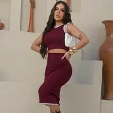 Conjunto de Saia e Cropped Canelado Feminino Premium