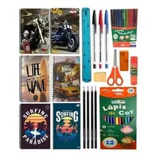 Super Kit Escolar Completo - Caderno - Lapis - Borracha - Tesoura