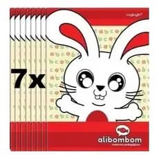 Kit 7 Caderno Alibombom Vermelho Capa Dura 60 Fls Brochurão Vermelho