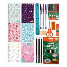 Kit Escolar Completo 42 Itens Caderno Espiral 96 Folhas Girl