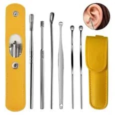 Kit 12/18 Peças Contonete Fácil Removedor Limpeza Cera De Ouvido Orelha + Estojo Aço Inox