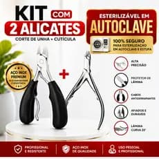 Kit Com 2 Alicates Profissionais Para Manicure Corte De Unha E Cutícula Inox Mola Dupla Esterilizável