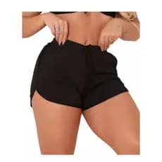 Short Lazer Praia Piscina Ar Livre Com Bolso Preto Liso Basico Amarração em frente Flexivel Cofort