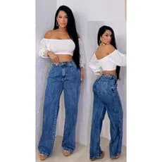 CALÇA JEANS feminina WIDE LEG cintura alta  sem elastano calça pantalona perna larga