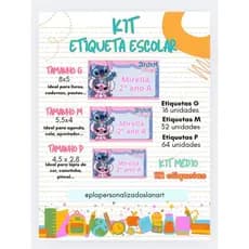 kit Etiquetas Adesivas Escolares Personalizadas 52 unidades Qualquer Tema
