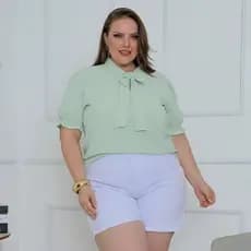 BLUSA SOCIAL PLUS SIZE G1 | Gola Laço Manga Princesa | Blusinha Elegante Feminina 48/50