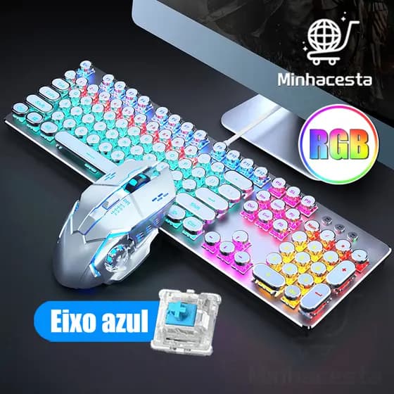 Kit Teclado Semi Mecânico Mouse Gamer com fio 3200dpi RGB LED Iluminado Para Jogos PC H7