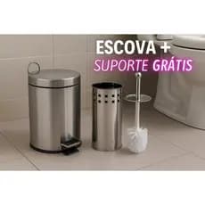Lixeira Inox para Banheiro Cozinha Escritorio Gratis Escova De Vazo Sanitario e Suporte