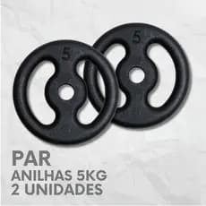 Par de Anilhas 5kg Ferro Fundido Peso de Academia Para Barra Musculação