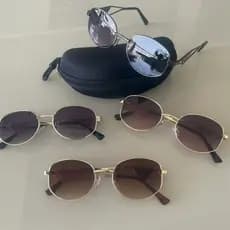 Óculos de Sol Feminino Retrô Redondo – Armação Metálica com Detalhe Triangular, Lentes UV400 Estojo