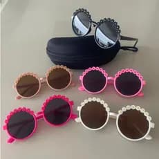 Óculos de Sol Infantil Flores 3D Redondo UV400 Proteção Unissex Moda Verão