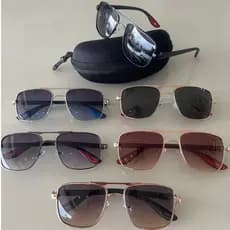 Óculos de Sol Masculino Clássico Quadrado UV400 Armação Metálica Leve com Estojo