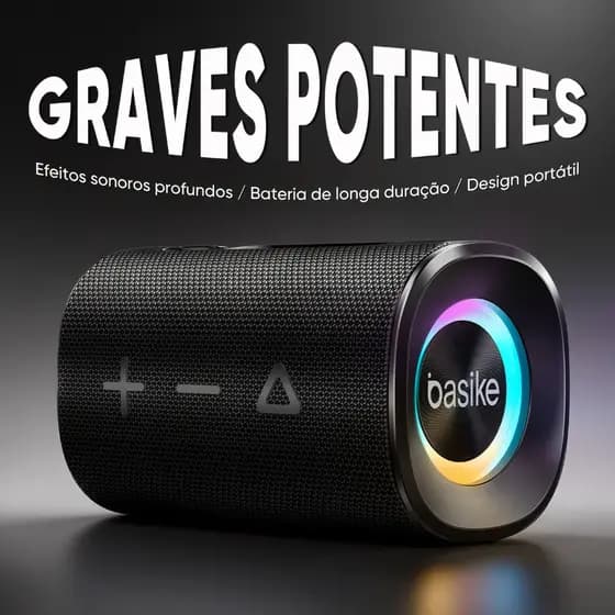 BASIKE Caixa de Som Bluetooth 20W RGB TWS IPX5 Bateria 2600mAh 8h Portátil USB TF AUX para Festa