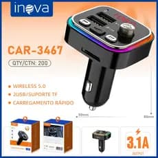 INOVA Adaptador Carro Bluetooth 5.0 + QC3.0 - Transmissor FM, MP3 Player, Áudio Estéreo e Carregamento Rápido