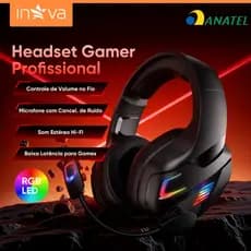 INOVA Fone Gamer Profissional com Microfone Cancelamento de Ruído Som Surround RGB 50mm