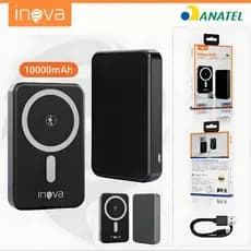 INOVA Power Bank 10000mAh Carregador Portátil Wireless iPhone Android Samsung Carga Rápida
