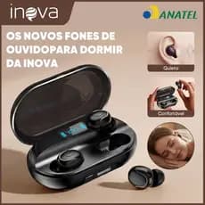 INOVA Fone Bluetooth Dormir 5.4 Cancelamento Ruído 43dB Conforto Lateral Estéreo HD Bateria 30h IPX5 Viagem Original