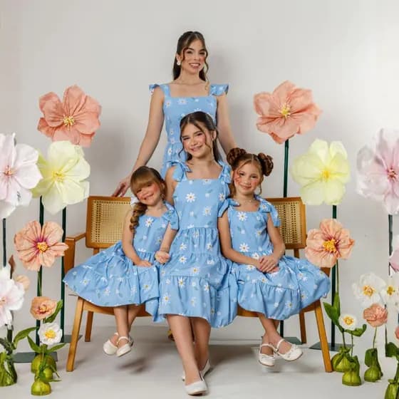 Kit Vestido Infantil Tal Mãe Tal Filha Feminino Combinadinho Adulto Roupa Elegante Festa Laço Rodado