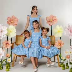 Kit Vestido Infantil Tal Mãe Tal Filha Feminino Combinadinho Adulto Roupa Elegante Festa Laço Rodado