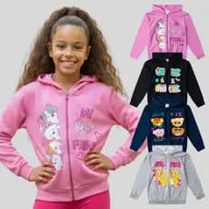 Moletom Infantil Menina com Capuz Zíper Casaco Estampado Jaqueta Juvenil Inverno Quentinho