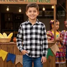 Camisa Xadrez Infantil Masculina Manga Longa Flanelada Menino Quentinha Casual 4 ao 14 Anos